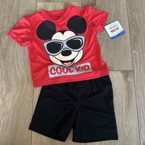 Disney Junior Mickey Mouse "Cool Kid" Baby Short Set Size 12M 2 Piece NEW‎